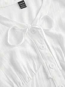 SHEIN MOD Solid Button Front Flare Sleeve Blouse