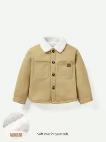 Cozy Pixies Bebé niño Abrigo con diseño de parche con doble bolsillo cuello de borreguito