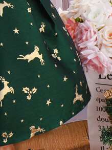 SHEIN Toddler Girls' Deer Print Dress With Big Bow Detail And Ruffle Hem - Multicolor - View 6