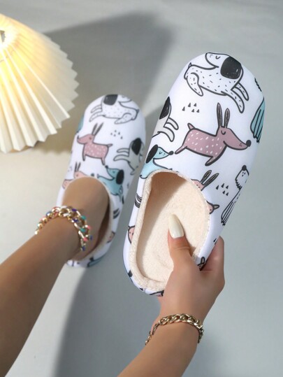 Women's Winter Cartoon Dog Slippers, Soft & Comfortable Household Slippers For Quiet Floor, Lightweight & Fluffy With Soft Bottom
