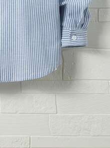 SHEIN 青少年男孩加大码运动插肩领字母图案二合一衬衫 - 藍色 - 查看 6