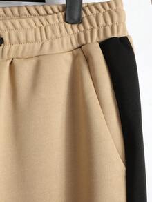 Manfinity Homme 2入組男式連帽字母印花運動衫和長褲套裝 - 杏色 - 查看 6