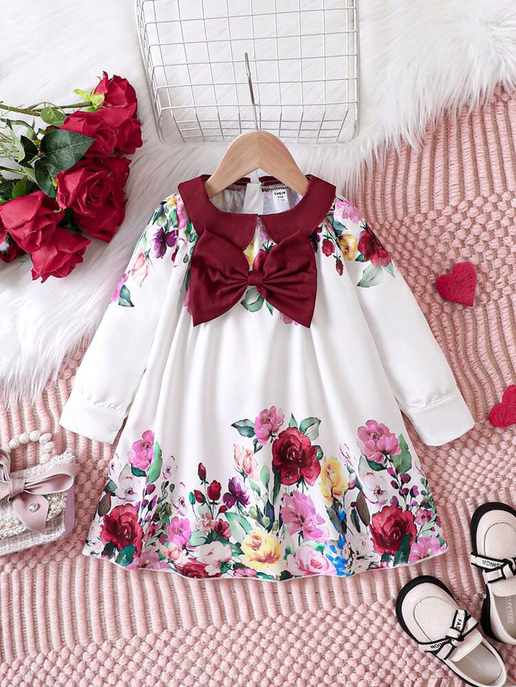 Baby Girl Floral Print Bow Front Dress