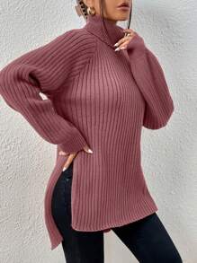 SHEIN Frenchy Cổ cao Tay Raglan Tay áo Áo len - Bụi hồng - Xem 3