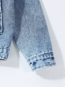 男大童標語貼布細節牛仔夾克不帶T恤 - 中等水洗藍 - 查看 5