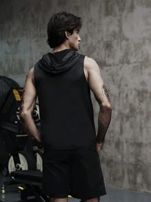 Manfinity Sport Corelite 男式字母图案拉链连帽运动夹克健身上衣运动夹克 - 黑色 - 查看 2