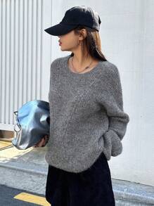 Dazy Star Solid Drop Shoulder Sweater,Fall Clothes - Grey - View 5
