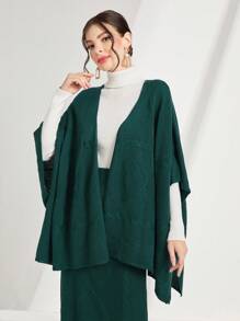 Seusyu 蝙蝠袖开衫 & 针织裙两件套 - 墨綠色 - 查看 6