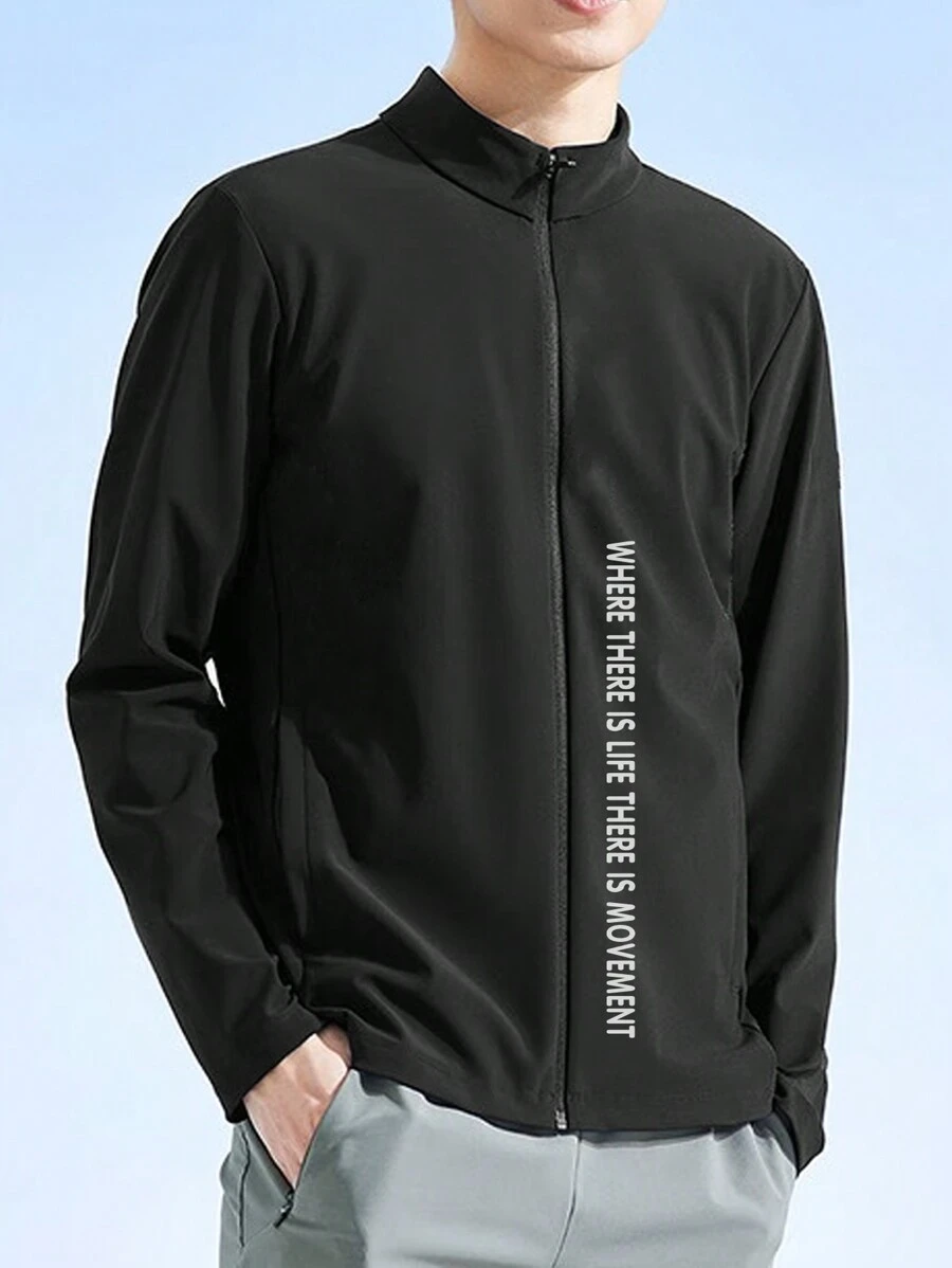 Manfinity Sport Corelite Áo khoác thể thao có khóa kéo đồ họa cho nam - màu đen - Xem 1