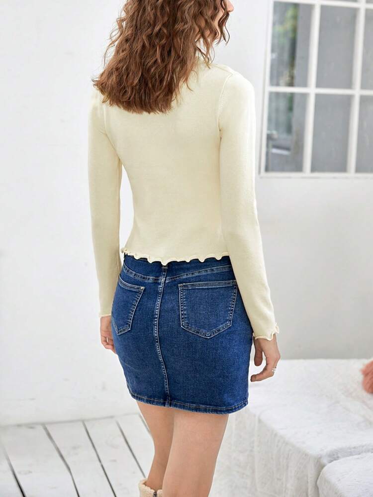 Mock Neck Frill Trim Sweater