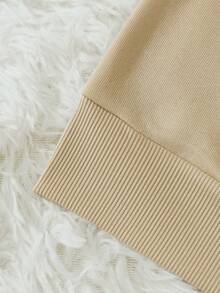 SHEIN EZwear 花卉和字母圖案加絨內裏運動衫 - 米色 - 查看 5