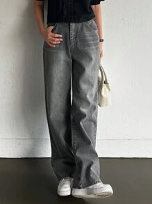 DAZY Slant Pocket Straight Leg Jeans - Dark Grey - View 3