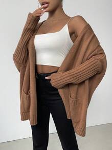 SHEIN LUNE Dual Pocket Batwing Sleeve Cardigan
