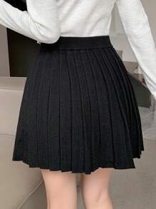 Dazy Star Solid Pleated Sweater Skirt - Black - View 2