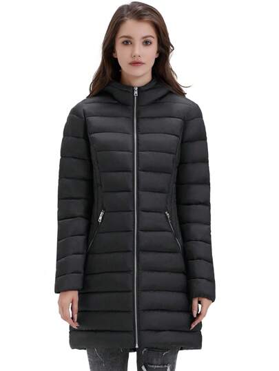 Zip Up Hooded Padded Coat With Detachable Hood