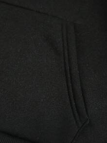 SHEIN EZwear Tree & Letter Graphic Kangaroo Pocket Drawstring Thermal Hoodie - Black - View 6