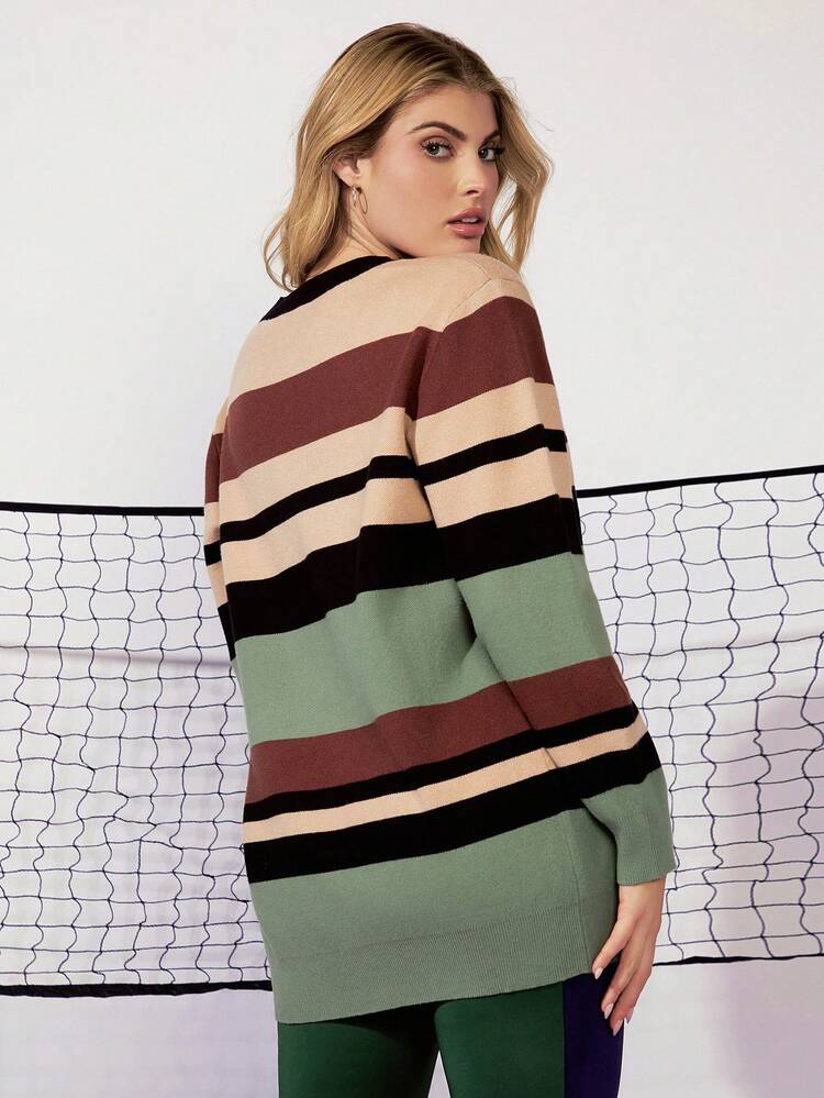 Striped Pattern Drop Shoulder Sweater
