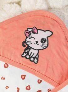 SHEIN Set regalo di body, tutina e pantaloni con bavaglino per bambine con grafica a cartoni animati e bordi a contrasto