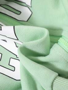 Cô gái Tween Đồ họa Chữ cái Dây kéo áo có mũ Áo len crop - Màu xanh Bạc hà - Xem 5