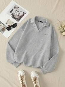 SHEIN Unity Letter Patched Detail Drop Shoulder Sweatshirt,Long Sleeve Tops Pullover Fall Sweatshirt - Grey - View 1