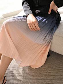 Modelyn Colourblock Lapel Collar Pleated Hem Belted Dress - Black - View 6