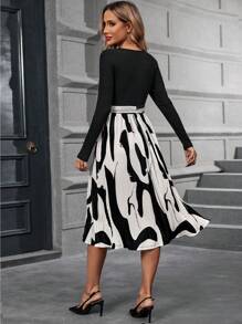 SHEIN Clasi Vestido con cinturón con estampado de dibujo - Multicolor - Ver 2