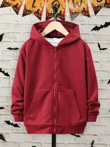 SHEIN Tween Boy Letter & Skeleton Print Drop Shoulder Sweatshirt - Burgundy - View 2