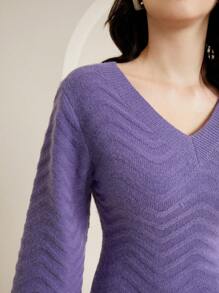 Mulvari Solid V Neck Sweater Dress - Purple - View 6