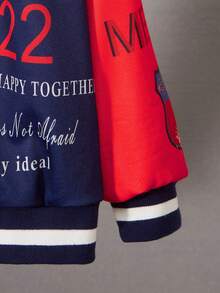 SHEIN Tween Boy Letter Graphic Striped Trim Varsity Jacket Without Hoodie - Multicolor - View 4