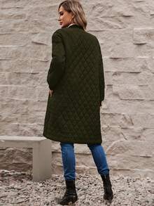 SHEIN LUNE Drop Shoulder Quilted Coat - Green - View 2