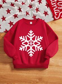 Tween Girl 1pc Snowflake Print Thermal Lined Tissue Sweatshirt(4 Pieces Are Sold Separately) - Red - View 5