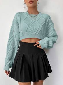 EURMUSE Suéter Corto De Color Sólido Para Mujer - Verde Oliva - Ver 2