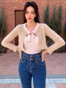 Dazy Star Solid Tie Front Crop Cardigan