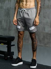 Manfinity Sport Corelite Men Contrast Panel Drawstring Waist Sports Shorts, Grey Shorts Sweat Pants - Grey - View 7