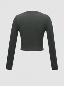 Áo thun dài tay cho bé gái mùa xuân, áo thun họa tiết bảng chữ cái và ô tô - Màu xám đen - Xem 2