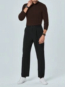 RueChic Men's Solid Color Turtleneck Sweater - Brown - View 5