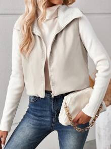 SHEIN LUNE Teddy Lined Zip Up Vest Padded Coat Clothes Winter Fall Cloth For Women - Apricot - View 4