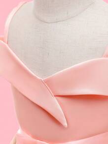 EHOMKIDS Young Girls Party Dress, Children Striped Open Shoulder Strap Party Dress, Princess Mini Skirt - Pink - View 6