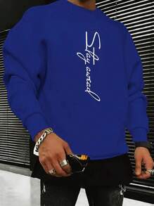 Manfinity Homme Nam Đồ họa Chữ cái Thả vai Áo nỉ - Màu xanh lam - Xem 1