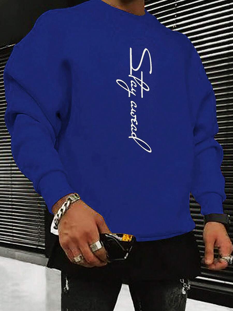 Manfinity Homme Nam Đồ họa Chữ cái Thả vai Áo nỉ - Màu xanh lam - Xem 1