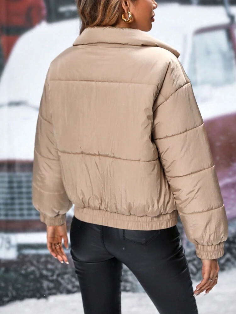 Slant Pockets Drop Shoulder Padded Padded Coat Clothes Winter Fall Cloth For Women