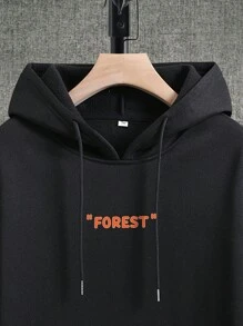 Manfinity Hypemode Men's Letter Printed Hooded Sweatshirt With Drawstring, Fashionable Style - Black - View 6