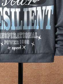 SHEIN Tween Boy Basketball & Slogan Graphic Drop Shoulder Sweatshirt - Black - View 5