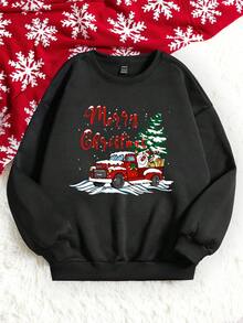Slaydiva Plus Christmas Print Drop Shoulder Sweatshirt - Black - View 5