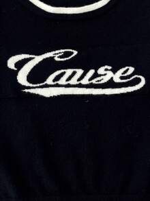 SHEIN Unity 字母圖案撞色滾邊短款背心針織上衣 - 黑與白 - 查看 6