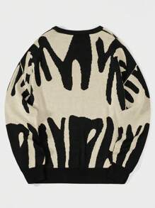 SHEIN Cottnline Pull À Épaules Tombantes Imprimé Pour Hommes - Camel - Voir 2