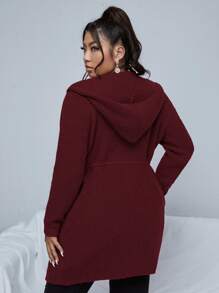 Calvaya Hơn Eo dây rút áo có mũ Áo len Mở - Màu Đỏ Sâu - Xem 2