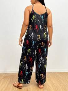 SHEIN LUNE Plus Skeleton Print Cami Jumpsuit - Multicolor - View 2
