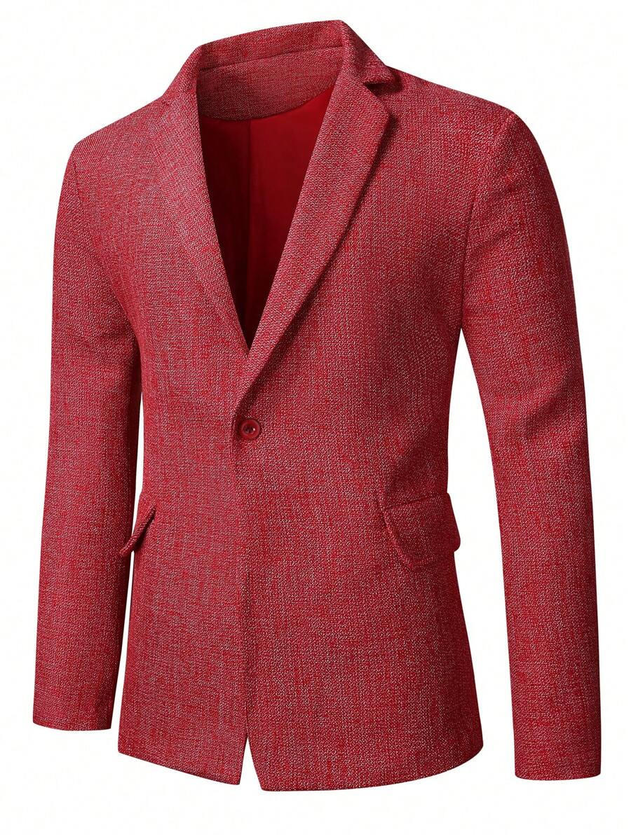 Manfinity Mode Men Lapel Collar Single Button Blazer - Red - View 1