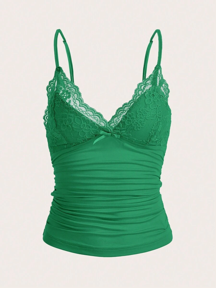 SHEIN ICON Top cu dantelă cu fântână în contrast